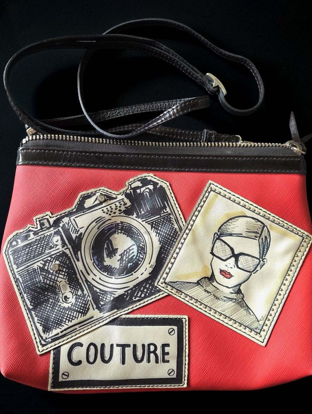 Brighton Red Crossbody Bag with Couture Patch Graphics